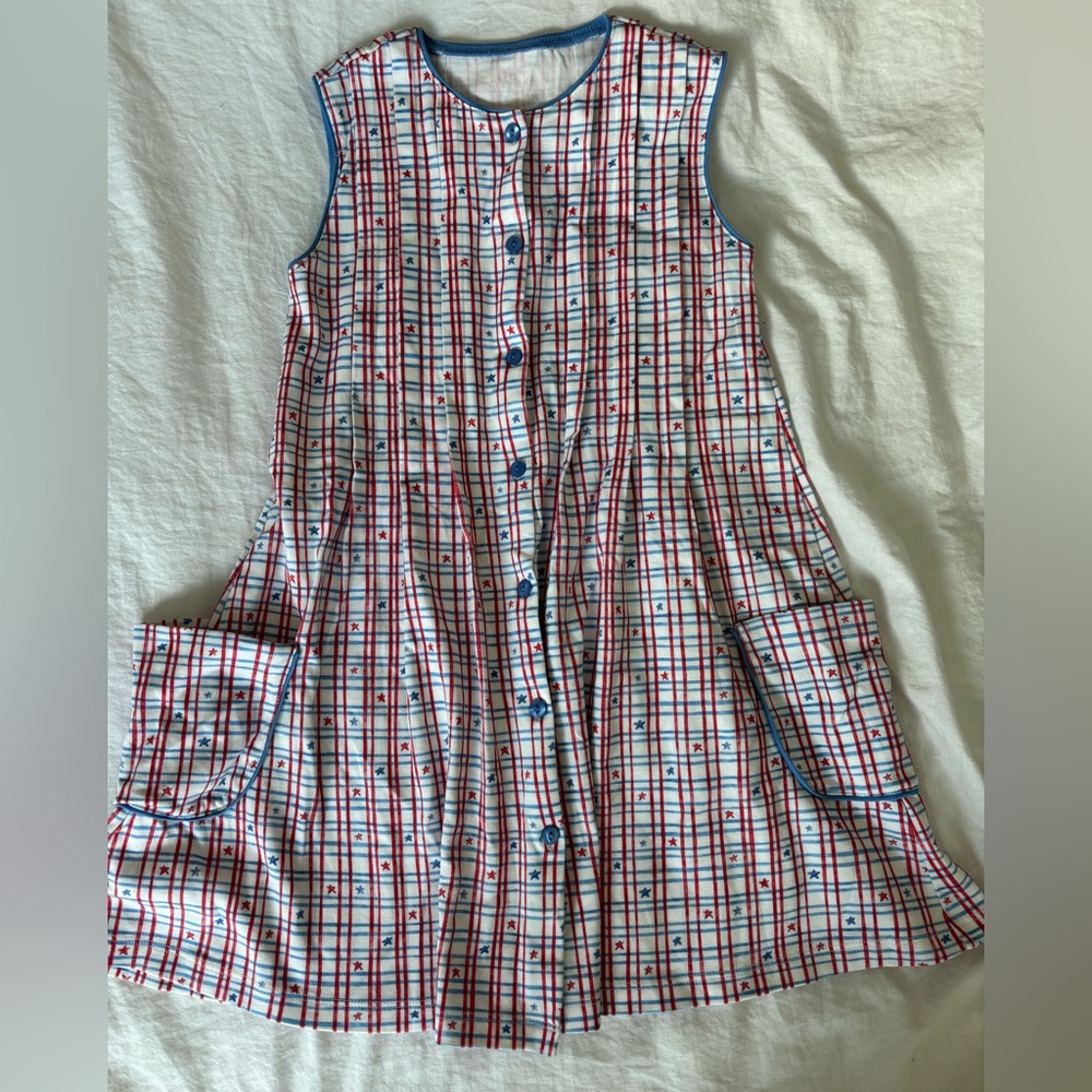 James & Lottie Girls Reagan Pocket Dress - Patriotic Stars Print